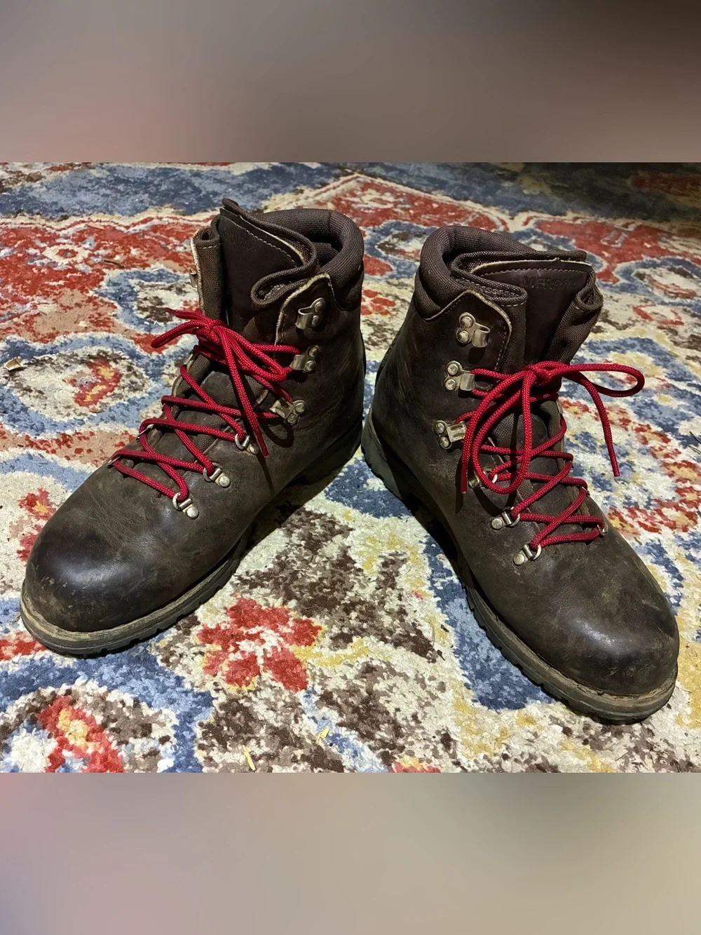 Vintage Merrell Leather Hiking Boots with Red Laces